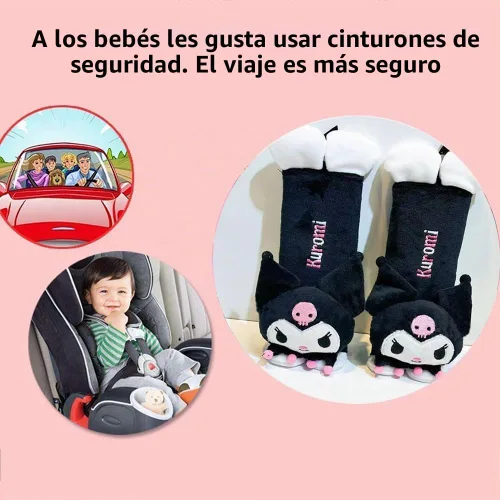 Vista 3 de Funda Kawaii para cinturón de seguridad de automóvil, lindo juego de 2 piezas de correa de asiento de anime, protector de cuello para decoración