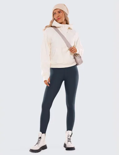 Vista 4 de CRZ YOGA Leggings suaves con forro polar para mujer de 26.5 pulgadas, cintura alta, térmicos, resistentes al agua, pantalones casuales de yoga