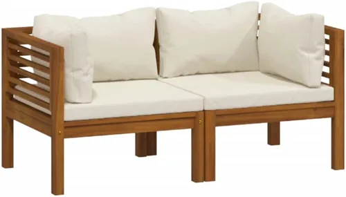 Vista 3 de Garden Lounge Set Cream Brown, 2-Seater Patio Sofa with Cushions, Acacia Wood Outdoor Furniture for Garden, Patio, Balcony, Weather-Resistant Modern