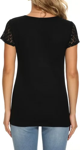 Vista 5 de Funlingo Camisetas casuales de manga corta con cuello en V para mujer, de punto gofre, blusas de verano