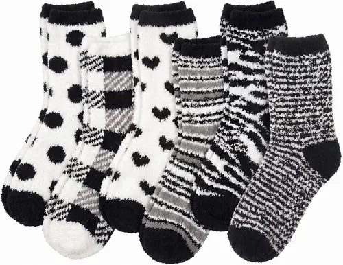 Vista 15 de YSense Calcetines mullidos y mullidos para mujer, 6 pares, calcetines de Negro Marrón Blanco Caqui