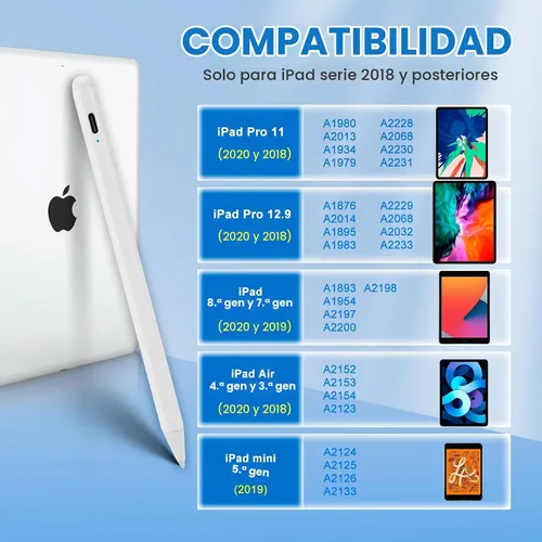 Vista 6 de Lápiz capacitivo para iPad de 6ª/7ª/8ª/9ª/10ª generación con rechazo de palma, recargable tipo C, punta fina de 0.069 pulgadas, compatible con Apple