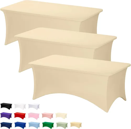 Vista 68 de Fixwal Paquete de 6 Manteles de Mesa Rectangulares, Cubierta de Mesa de 6 Pies, Mantel Blanco Rectangular Ajustado Elástico Rectangular, Cubierta