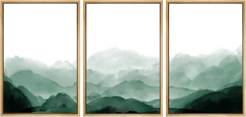 Vista 127 de SIGNWIN Lienzo enmarcado para pared, juego de arte tranquilo con reflejo de lago, acuarela, montaña y agua, ilustraciones modernas, arte abstracto