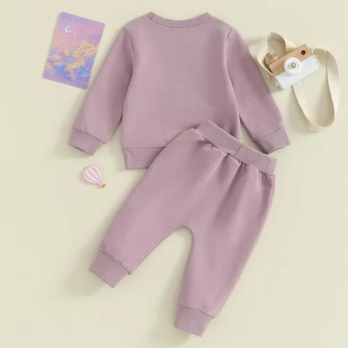 Vista 3 de Foidiccx Conjunto de ropa de 2 piezas de sudadera de manga larga para bebé niña pequeña para otoño e invierno, B-violeta-2&mamas chica