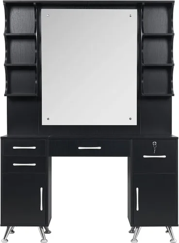 Vista 9 de BarberPub Set de tocador con espejo Maquillaje Mesa Spa Belleza Styling Barber Station Equipo 3143 (negro)