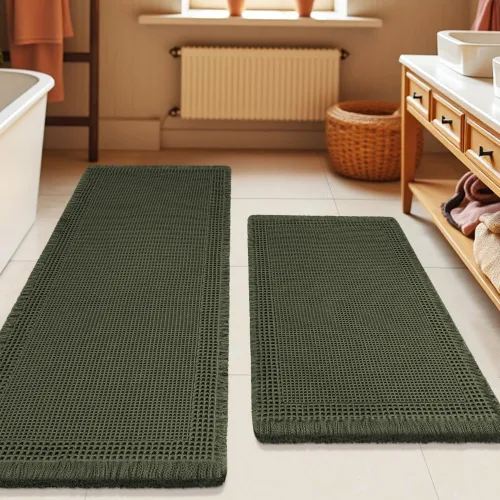 Vista 92 de Tapete de baño con diseño de gofre, moderno, bohemio, absorbente, antideslizante, ultrasuave, lavable a máquina, con letra de baño, dormitorio
