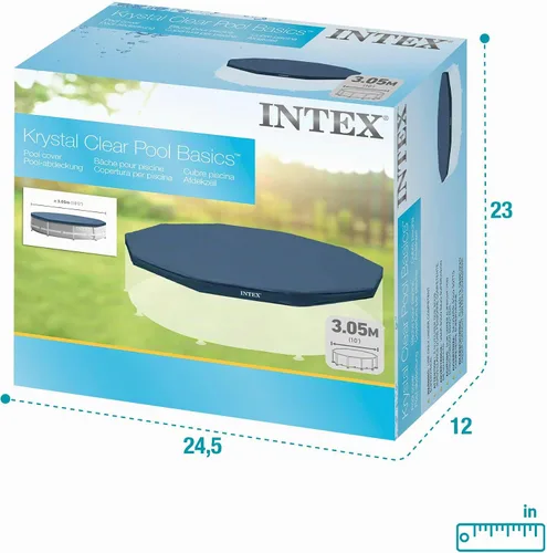Vista 8 de CUBIERTA DE ALBERCA INTEX 28030E: Para piscinas de 10 pies con marco redondo de metal – Incluye cuerda de atado – Orificios de drenaje – Sobresalida