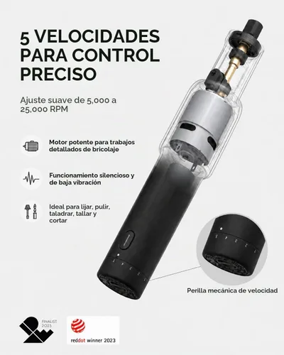 Vista 2 de HOTO Kit de herramientas rotativas inalámbricas con 94 accesorios, motor fuerte, 25000 rpm, 5 velocidades variables, potente bolígrafo de grabado