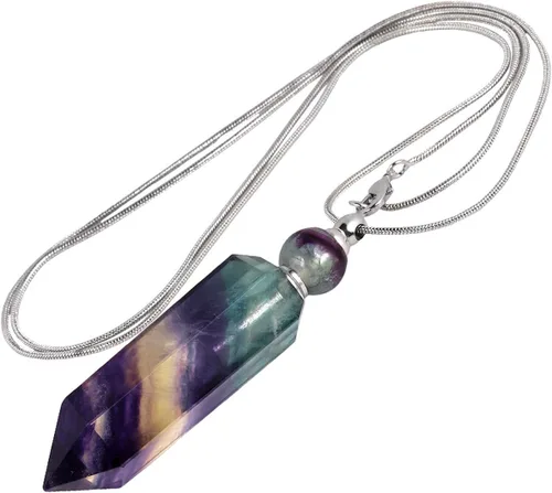 Vista 9 de TUMBEELLUWA Collar con colgante de piedra de aromaterapia con difusor de aceites esenciales, unisex, collar de piedras preciosas de punto de cristal