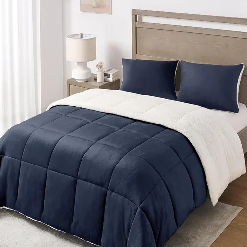 Vista 8 de Juego de edredón Basic Beyond Queen - Juego de edredón de lujo de forro polar sherpa para cama queen, juego de edredón de cama queen suave y cálido
