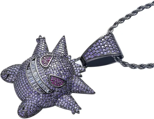 Vista 3 de KMASAL Jewelry Men Hip Hop Iced Out Bling CZ Diamond Vampire Mask & Bull Pendant 18K Gold and Silver Plated with 24 Inch Rope Chain