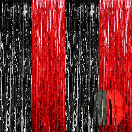 Vista 9 de Paquete de 3 cortinas de flecos de papel de aluminio negro, 3.28 pies x 8.2 pies, cortinas metálicas de oropel con flecos para cabina de fotos