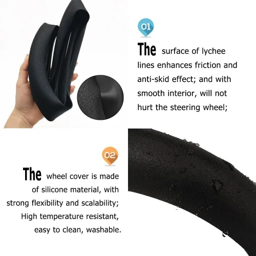 Vista 3 de Direct Silicone Auto - Funda para volante de automóvil de 13 a 15 pulgadas, con 4 ganchos de ventilación de aire, color negro Silicona - negro