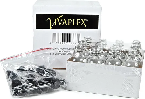 Vista 4 de Vivaplex, 12, botellas de vidrio de 59,15 cc, transparentes, con goteros de vidrio