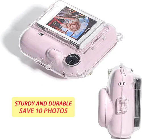 Vista 3 de Funda transparente Mini 12 con bolsillo para película para cámara instantánea Fujifilm Instax Mini 12, vitrina con correa de hombro ajustable Funda