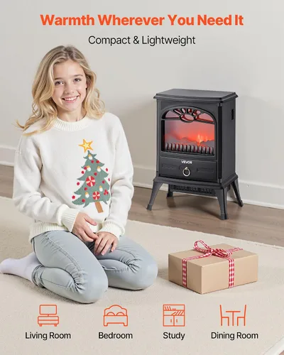 Vista 2 de VEVOR - Chimeneas independientes de 22.8 pulgadas, calefactor eléctrico portátil de chimenea de 1500 W y 5120 BTU, con protección contra