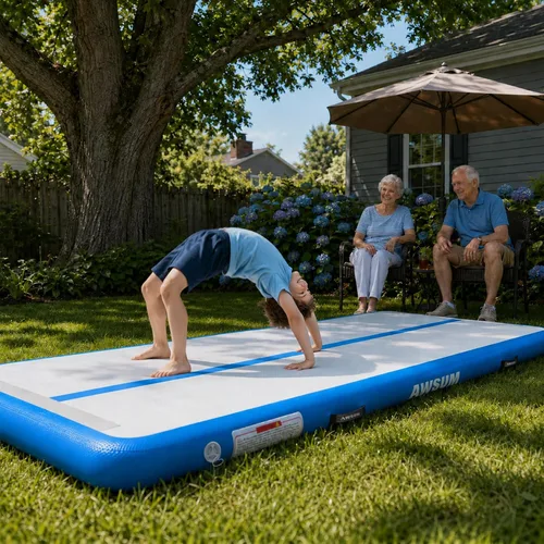 Vista 3 de AWSUM Tapete inflable de gimnasia de aire de 10 pies, 13 pies, 16 pies, 20 pies, 23 pies tapete de entrenamiento de 4/8 pulgadas de grosor con bomba