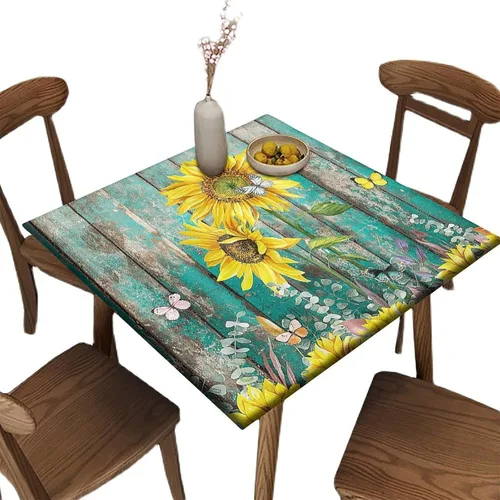 Vista 6 de Mantel redondo ajustable con borde elástico floral azul, mantel con borde elástico de estilo floral pastoral, almohadilla de mesa de poliéster