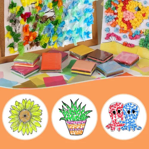 Vista 4 de Jyongmer 10800 piezas de papel de seda multicolor cuadrados, papel de seda de 2 pulgadas de colores para manualidades, papeles de seda arco iris