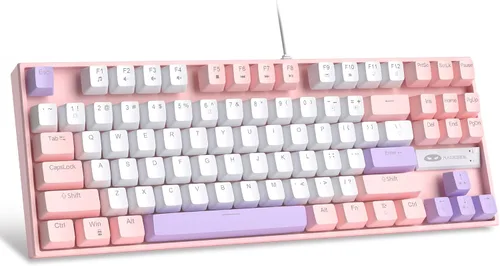 Vista 10 de MageGee - Teclado mecánico para juegos 75%, con interruptor rojo, retroiluminación LED azul, 87 teclas, teclado compacto TKL con cable