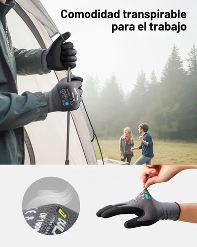 Vista 6 de DULFINE - 12 pares de guantes de trabajo con revestimiento de nitrilo de microespuma para hombre, color azul, talla S