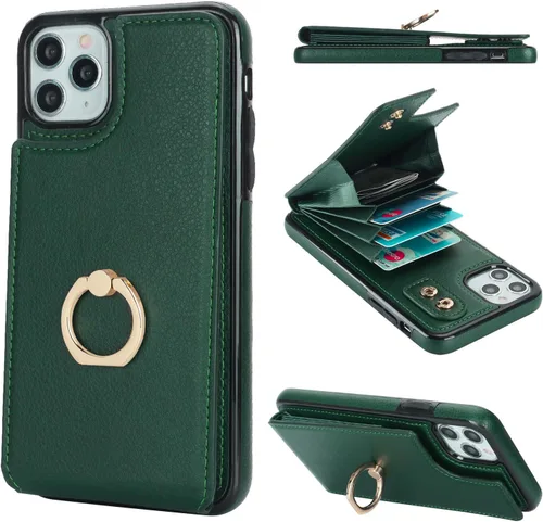 Vista 12 de Folosu Funda compatible con iPhone 11 Pro Max con soporte para tarjetas, rotación de 360°, soporte de anillo de dedo con función atril, protección