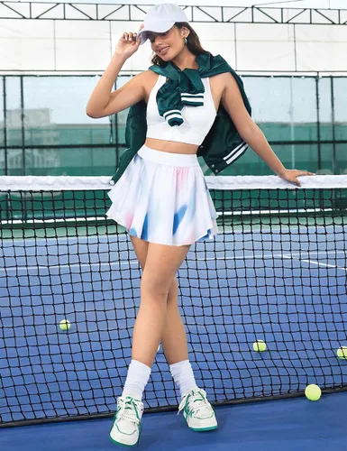 Vista 5 de JoyGirl Falda de tenis para mujer con pantalones cortos plisados para golf, cintura alta, para entrenamiento, atletismo, correr, faldas con bolsillos