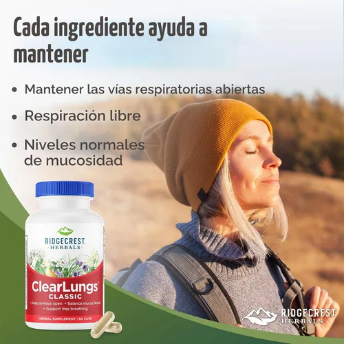 Vista 2 de RidgeCrest Herbals ClearLungs Classic Natural Pulmon Health Support 60 Ct