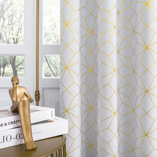 Vista 11 de Beauoop - Cortinas opacas 100% de 54 pulgadas de largo para dormitorio y sala de estar, con patrón marroquí dorado, paneles de tratamiento