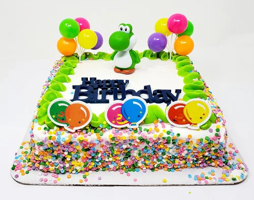 Vista 3 de Mario Brothers Yoshi - Juego de decoración para tarta de cumpleaños (diseño único)