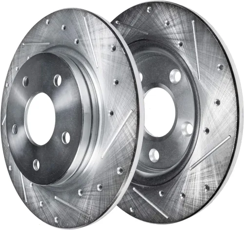 Vista 4 de Detroit Axle - Rotores de freno perforados traseros + repuesto de pinza de freno de disco trasera izquierda para Acura TL Honda Element - Juego de 3