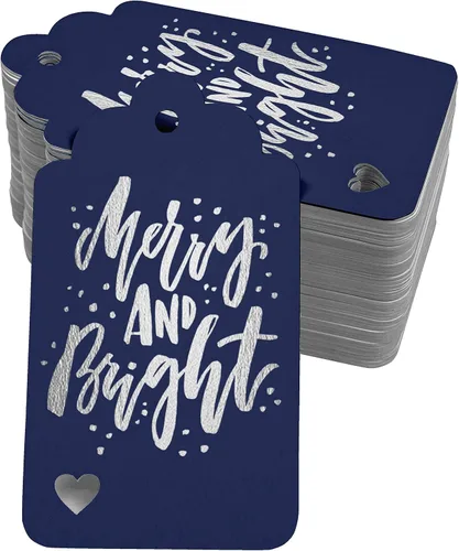 Vista 51 de Etiquetas colgantes con texto en inglés "Merry and Bright" (50 unidades)