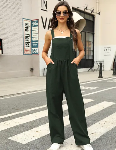 Vista 7 de Dqbeng Overol de verano bohemio de algodón con pechera de pierna ancha para mujer, estilo casual