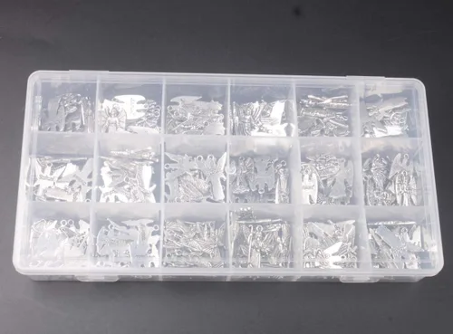 Vista 5 de ChangJin - Una caja de 180 dijes de ángeles de metal plateado envejecido para hacer joyas en almacenamiento (7 estilos), Metal, No es una piedra