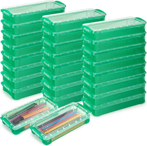Vista 14 de Gueevin Caja de lápices de gran capacidad de plástico de 24 piezas, estuche de lápices transparente de plástico con tapa de cierre hermético, caja