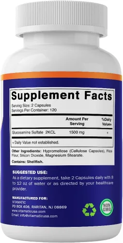 Vista 8 de Vitamatic Suplemento de sulfato de glucosamina, 1500 mg, 120 porciones, 240 cápsulas