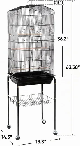 Vista 5 de Nova Microdermabrasion Jaula mediana para pájaros de 63 pulgadas con soporte de hierro forjado enrollable desmontable para cacatúas, conuros
