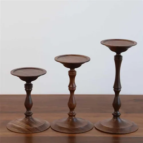 Vista 7 de Juego de 3 portavelas de madera, candelabros de madera de nogal negro, decoración de mesa auxiliar para el hogar, centro de mesa para comedor y sala