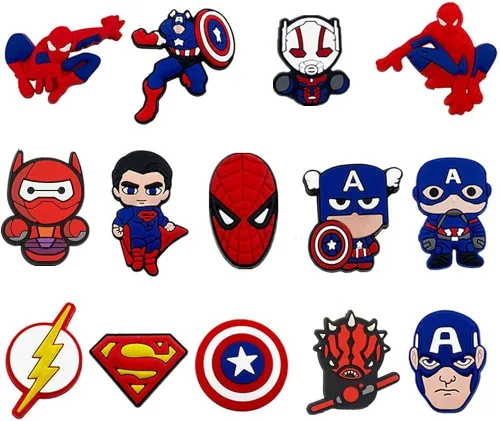 Vista 4 de NA 70100 dijes de zapatos de superhéroes de anime para zapatos y pulseras, pulseras de regalos de fiesta, accesorios para Halloween, Pascua