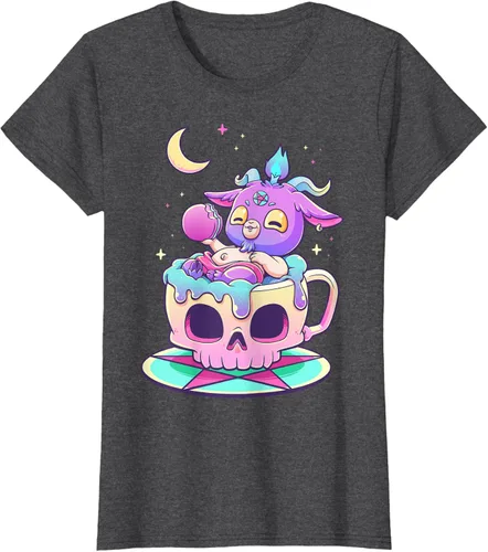 Vista 4 de Kawaii Pastel Goth Cute espeluznante Pentáculo Baphomet - Camiseta de cabra, Negro