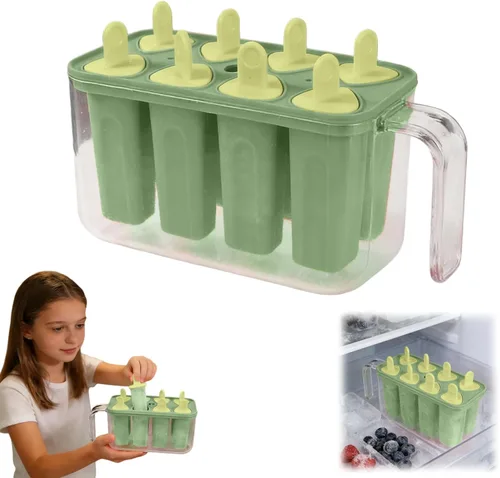 Vista 12 de Bandeja de molde para hacer paletas de hielo de 8 cavidades, moldes reutilizables para paletas de hielo, contenedor reutilizable de fácil liberación