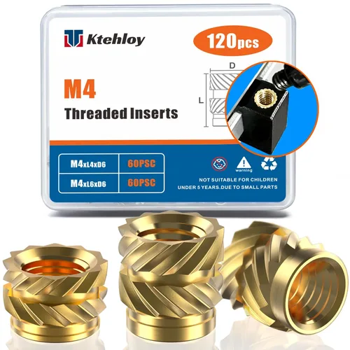 Vista 22 de 51 piezas de insertos roscados de 1/4"-20, kit surtido de tuercas moleteadas SAE de rosca hembra, inserto de calor de latón para impresión 3D piezas