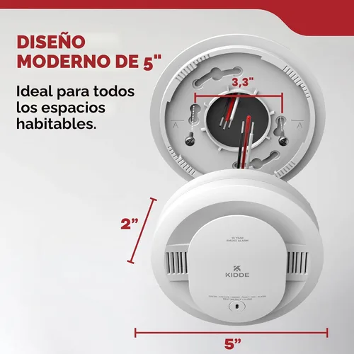 Vista 8 de Kidde Detector de humo, cableado con batería de reserva de 10 años, interconectable, luces de estado LED, alarma de 85 dB, 5 pulgadas, 20SA10