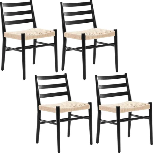 Vista 10 de Stary Sillas de comedor de madera de la rota con el asiento tejido cómodo, totalmente montadas Nuevo Negro - Juego de 2
