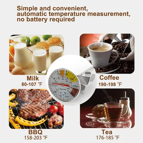 Vista 7 de Termómetro de espuma de leche para café y chocolate, termómetro de acero inoxidable de espuma de leche espumosa de capuchino para jarras de vapor
