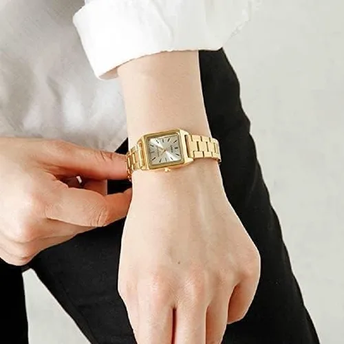 Vista 5 de Casio LTP-V007G-9B - Reloj de vestir rectangular de acero inoxidable con esfera dorada romana para mujer, Oro, Movimiento de cuarzo
