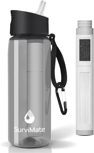 Vista 17 de SurviMate - Botella de agua filtrada con ultrafiltración de 5 etapas de Negro