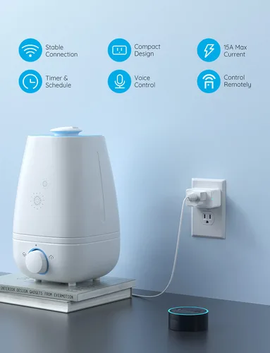 Vista 7 de Govee Enchufe inteligente de 15 A, salida WiFi Bluetooth, 1 paquete que funciona con Alexa y Google Assistant, enchufes WiFi con múltiples
