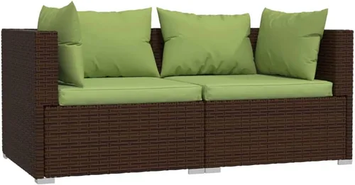 Vista 31 de 3-Seater Outdoor Rattan Sofa with Green Cushions, Brown PE Rattan Modular Design with Steel Frame, Five Back Pillows and Flat Surface for Drinks